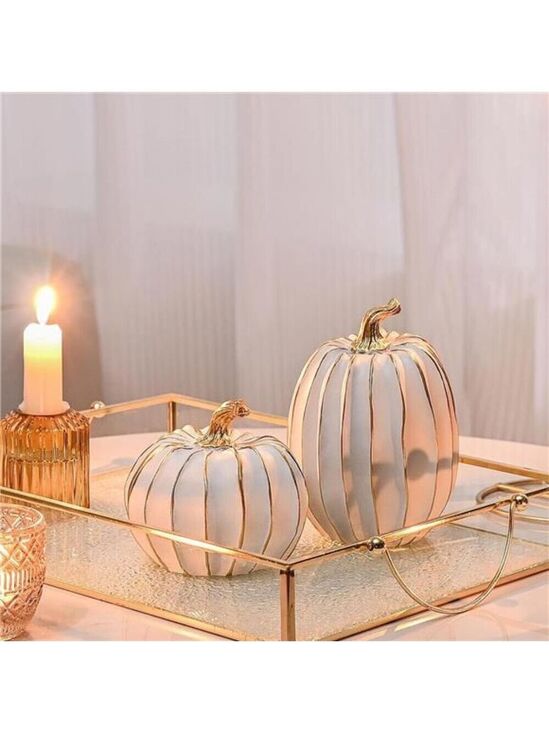 Other - Fall Pumpkin Decor White Gold 2 PCS Resin Thanksgiving Harvest Table Centerpiece